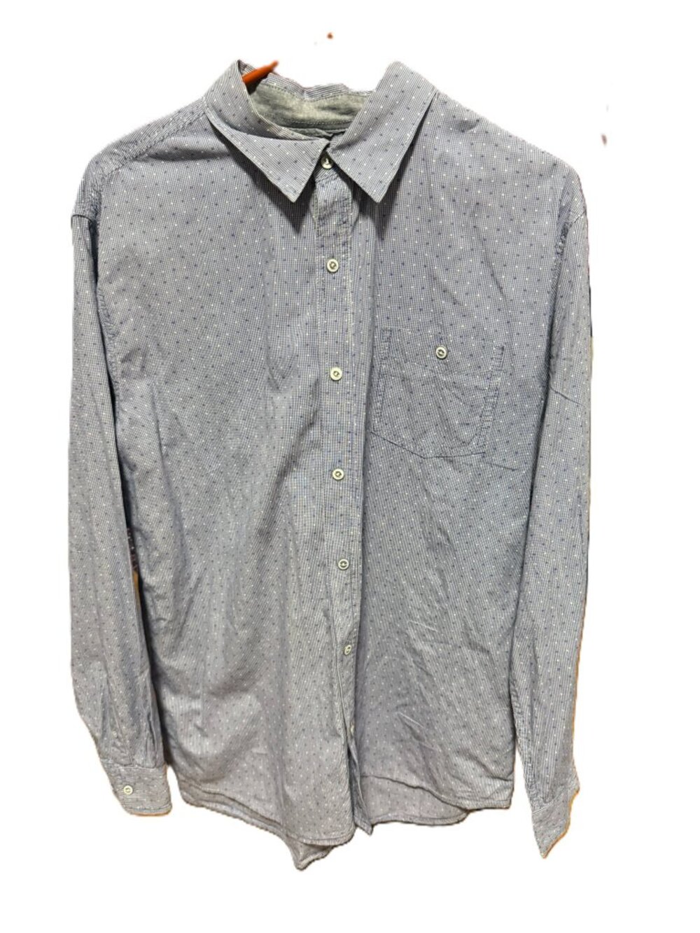 Weatherproof Men's Large Blue White Micro Dot Print Button Long Sleeve Pocket